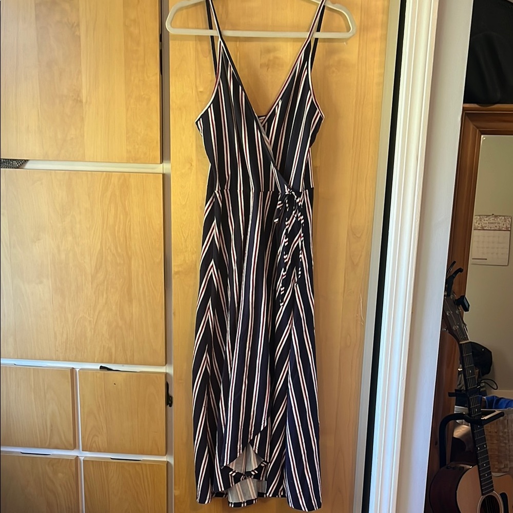 Striped V-Neck Wrap Dress
